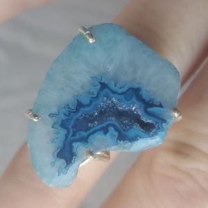 New Solar Quartz Agate Druzy 925 Silver Ring.